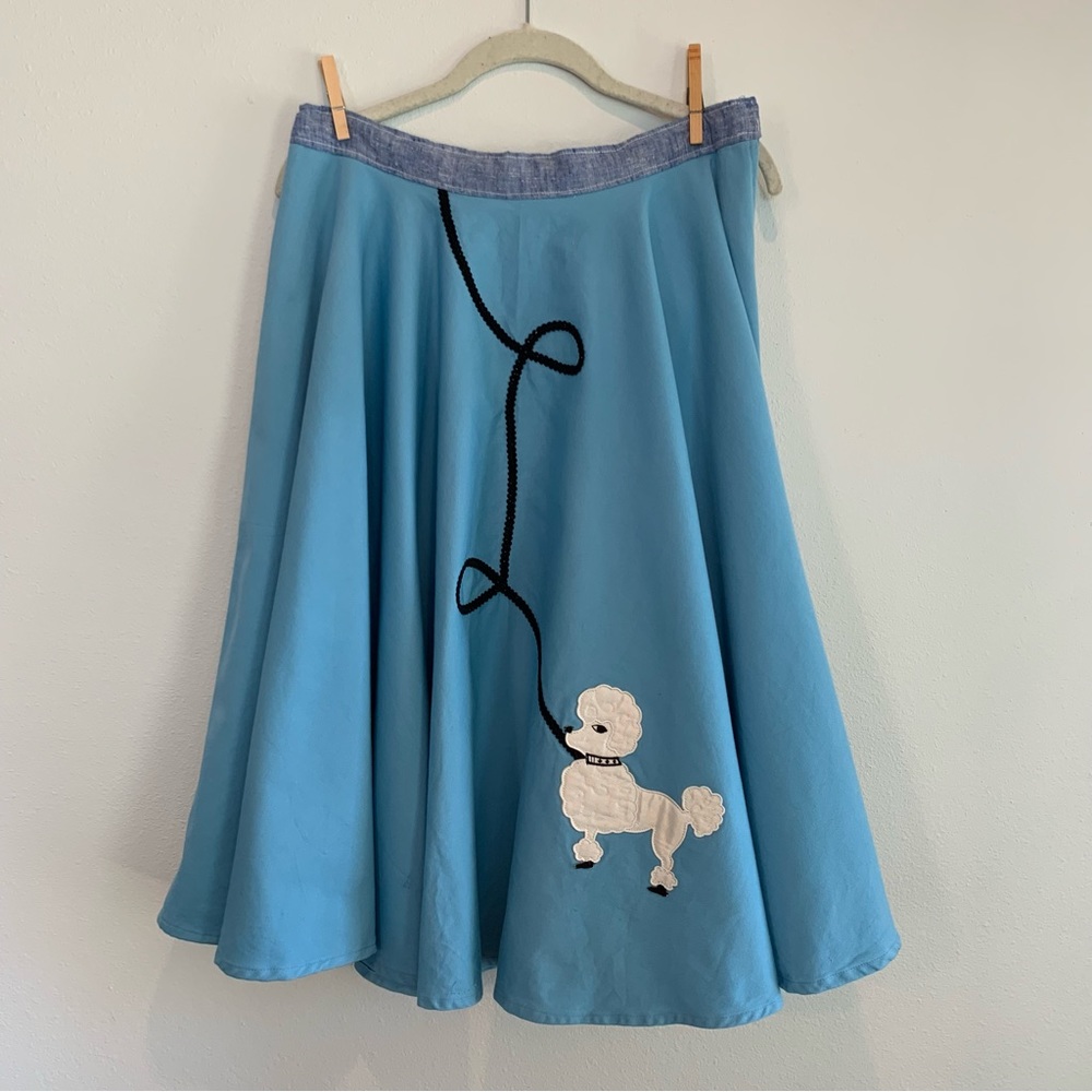 Vintage Handmade Blue Circle Skirt w Appliqué Poodle